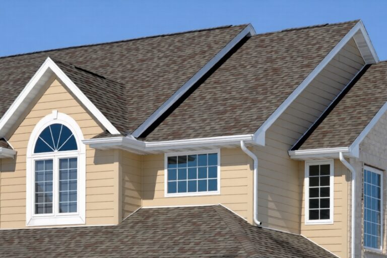 Architectural asphalt shingle roofing installed on the roof of a house