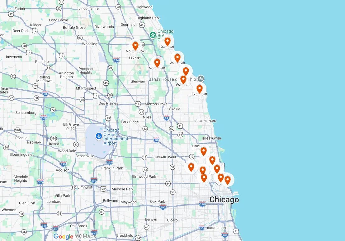 Map of Chicago indicating specific service locations