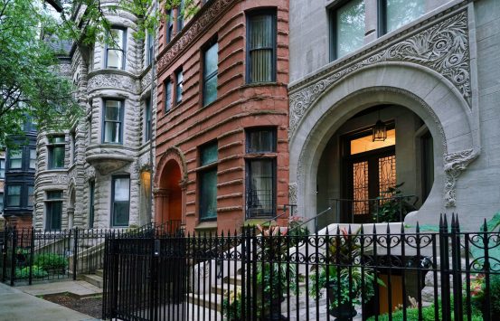 street with elegant 19th century townhouses and apartments